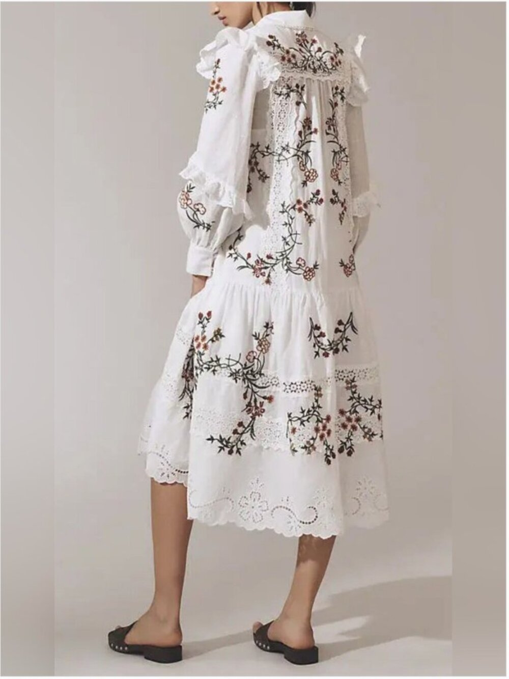 Anthropologie Eyelet Embroidered Cotton Midi White Dress size M - Picture 3 of 8